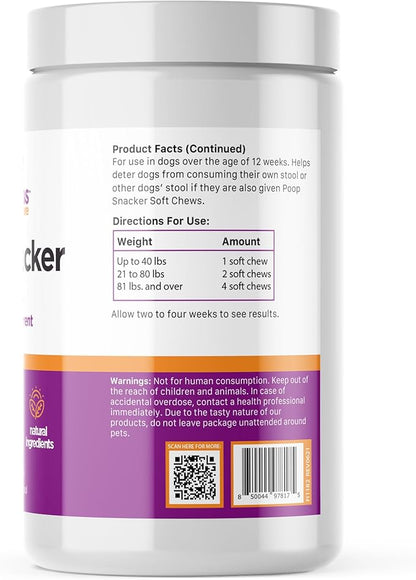 First Impressions Poop Snacker Soft Chews - Best Stool Eating Deterrent for Dogs, Coprophagia Deterrent for Dogs, Probiotics & Breath Freshener - Deterrent for Dogs Eating Poop - 60 ct