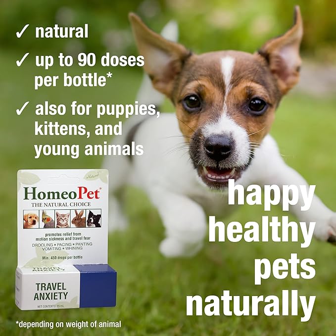 HomeoPet Travel Anxiety, Calming Relief for Dogs, Cats, and Other Small Animals, 15 Milliliters