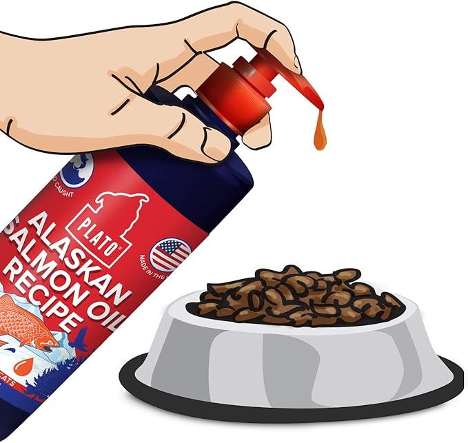 PLATO Wild Alaskan Salmon Oil Kibble Topper - Boost Dog Food with Omega 3 & 6 Fatty Acids - For Healthy Skin & Coat - 8 ounces