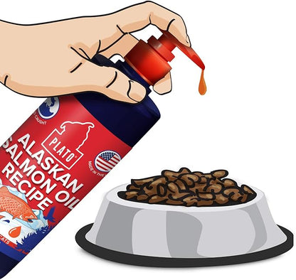 PLATO Wild Alaskan Salmon Oil Kibble Topper - Boost Dog Food with Omega 3 & 6 Fatty Acids - For Healthy Skin & Coat - 8 ounces