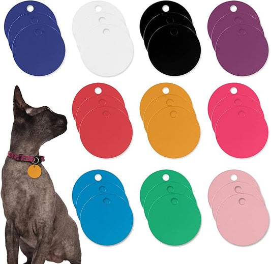 Framendino, 30 Pack Round Blank Pet ID Tags Double Side Phone Number Tag with Holes for Dogs Cats Pets