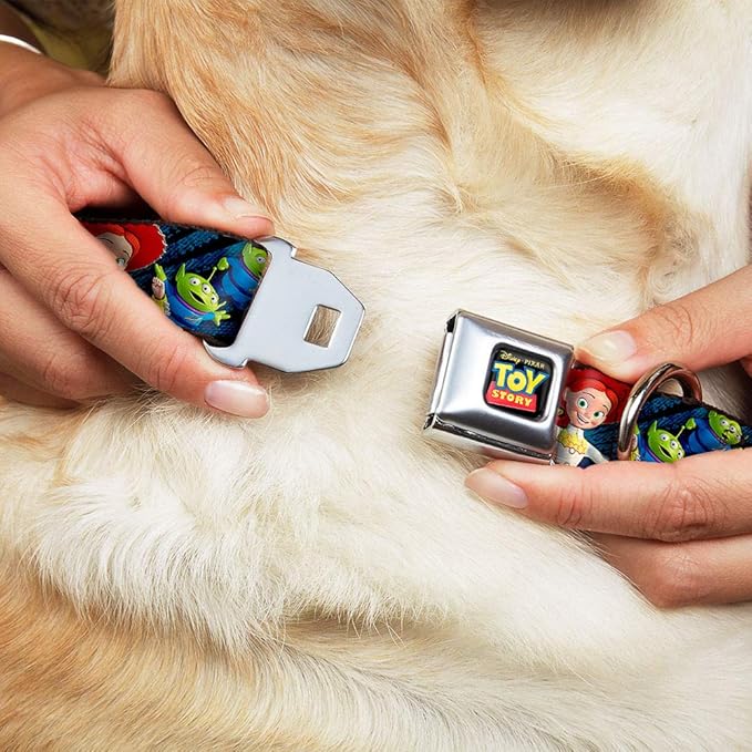 Dog Collar Seatbelt Buckle Toy Story Characters Running Denim Rays 13 to 18 Inches 1.5 Inch Wide