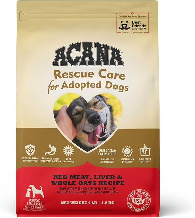 ACANA Rescue Care for Adopted Dogs Dry Dog Food, Red Meat, Liver & Whole Oats Recipe, 4lb