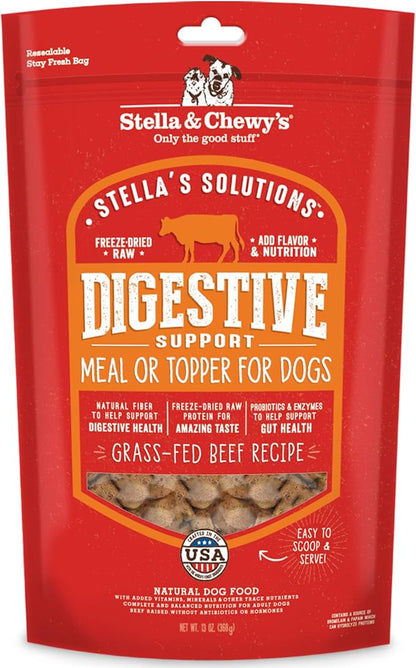 Stella & Chewy's – Stella’s Solutions Digestive Boost – Grass-Fed Beef Dinner Morsels – Freeze-Dried Raw, Protein Rich, Grain Free Dog Food – 13 oz Bag