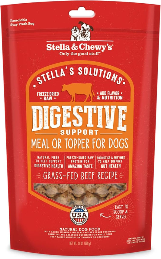Stella & Chewy's – Stella’s Solutions Digestive Boost – Grass-Fed Beef Dinner Morsels – Freeze-Dried Raw, Protein Rich, Grain Free Dog Food – 13 oz Bag
