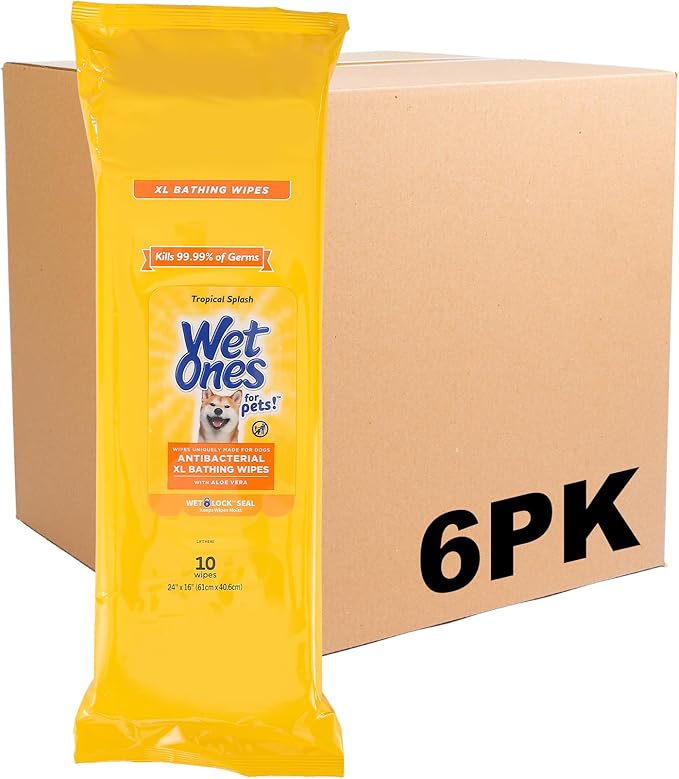 Wet Ones for Pets Multipurpose XL Disposable Pet Bathing Wipes, Tropical Splash Scent | Dog Cleaning Wipes, Extra Large Disposable Dog Wipes, Scented Dog Wipes, 10ct - 3 Pack