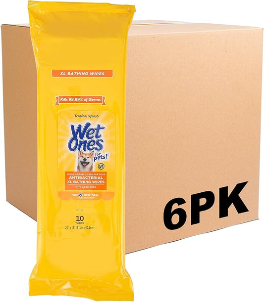 Wet Ones for Pets Multipurpose XL Disposable Pet Bathing Wipes, Tropical Splash Scent | Dog Cleaning Wipes, Extra Large Disposable Dog Wipes, Scented Dog Wipes, 10ct - 3 Pack