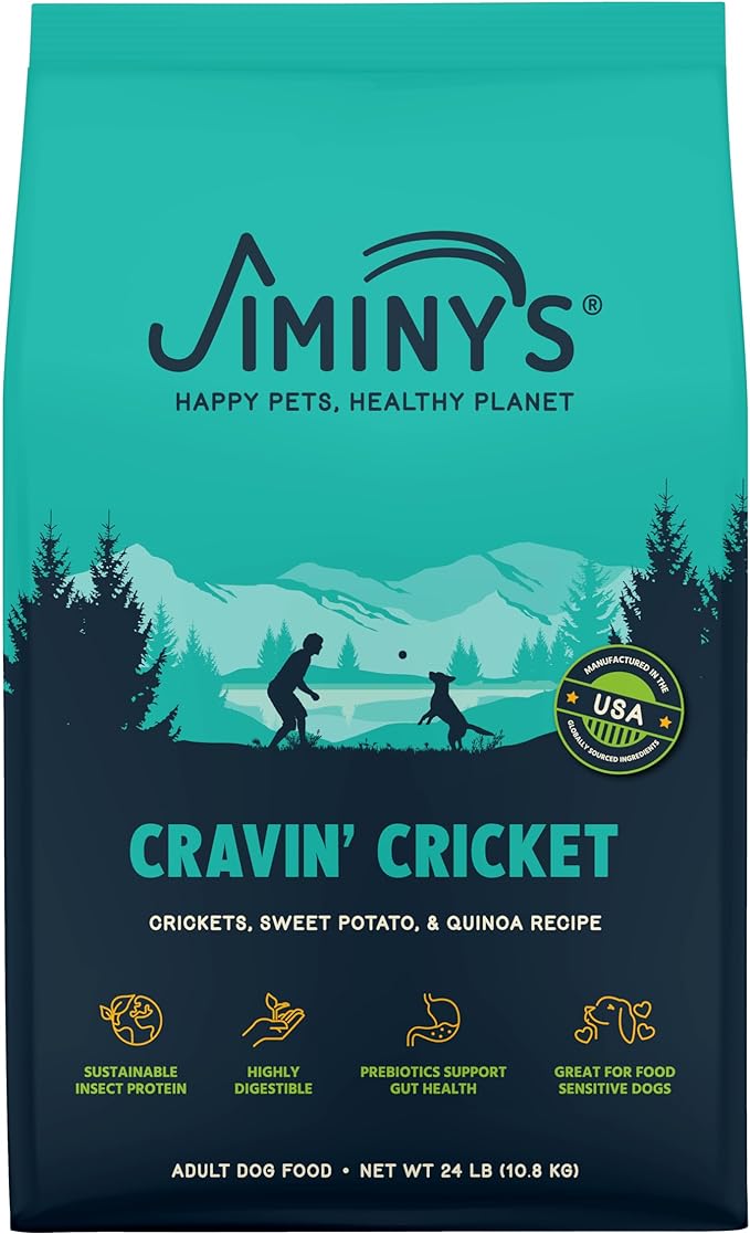 Jiminy's Cravin' Cricket Dry Dog Food, Hypoallergenic, Sensitive Stomach, 24lb Bag (Pack of 1)