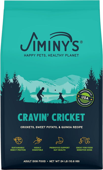 Jiminy's Cravin' Cricket Dry Dog Food, Hypoallergenic, Sensitive Stomach, 24lb Bag (Pack of 1)