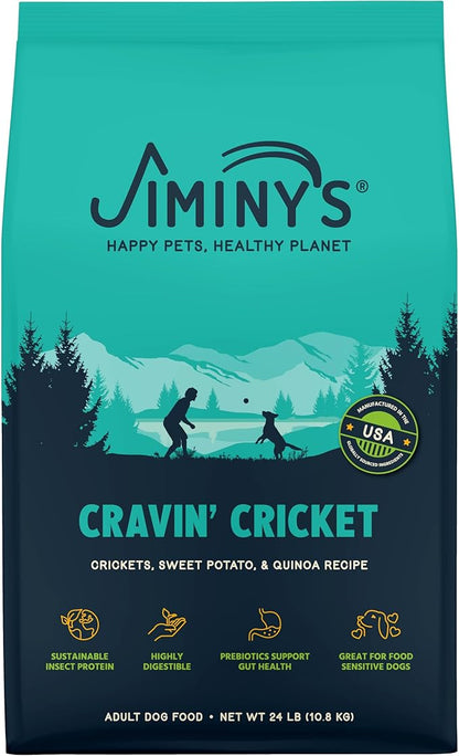 Jiminy's Cravin' Cricket Dry Dog Food, Hypoallergenic, Sensitive Stomach, 10lb Bag (Pack of 1)