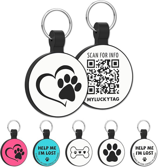 MYLUCKYTAG Silent Silicone QR Code Pet ID Tags Dog Tags - Pet Online Profile - Scan QR Receive Instant Pet Location Alert Email