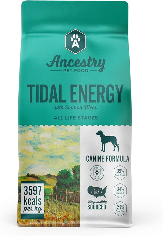 Ancestry Tidal Energy Dog Food, Salmon Meal with Sweet Potato Recipe, Crude Protein, Fiber & Fat, For All Life Stages, Improve Gut Health, Grain Free, Digestive & Immune Support (4 lb. Bag)