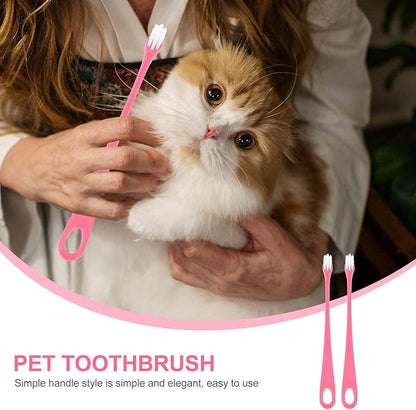 Mipcase Dog Cat Toothbrush 2Pcs Long Handle Pet Toothbrushes Soft Bristles Cat Dental Care Dog Teeth Cleaning Toothbrush for Pet Puppy Kitten Pink