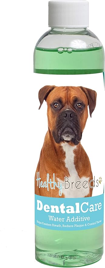 Healthy Breeds Dog Dental Care Water Additive for Boxer - Helps Freshen Breath, Reduce Plaque & Control Tartar - Mint Flavor - 8 oz