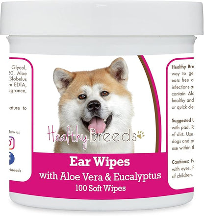 Healthy Breeds Akita Ear Cleaning Wipes with Aloe & Eucalyptus for Dogs 100 Count