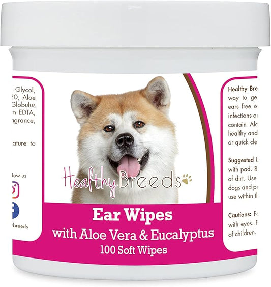 Healthy Breeds Akita Ear Cleaning Wipes with Aloe & Eucalyptus for Dogs 100 Count