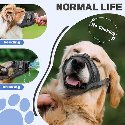 Dog Muzzle Soft Air Mesh Muzzle for Medium Dogs, Adjustable Pet Muzzle for Small and Large Dogs to Drink Normally, Breathable Reflective Muzzle for Dogs to Prevent Biting(Black,S-4)