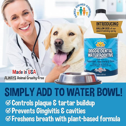 New Peppermint Fresh Breath Dental Water Additive for Dogs and Pets | Teeth, Breath, and Healthy Gums | Tartar Cleaning, Plaque Remover & Fresh Drinking Oral Care Cleaner No Brush Required (128oz)