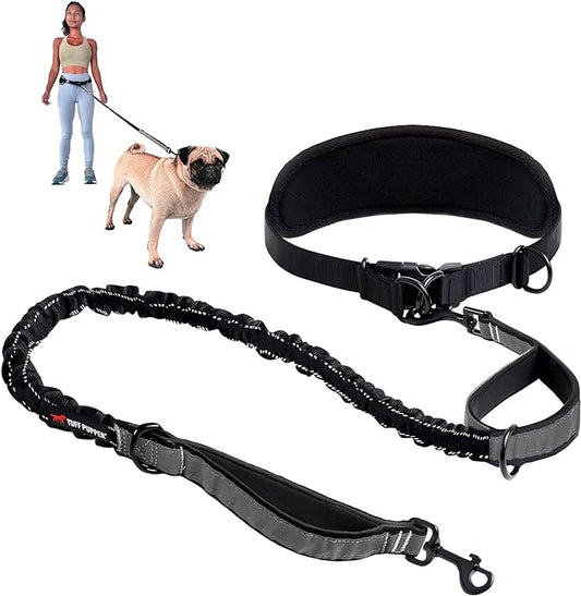 Tuff Pupper Heavy Duty Hands Free Dog Leash | One Small/Medium Dog Up to 45 lbs | Comfortable Shock Absorbing Bungee | Reflective Padded Handles | Lumbar Waist Belt 22-45" | Jogging Running Leash