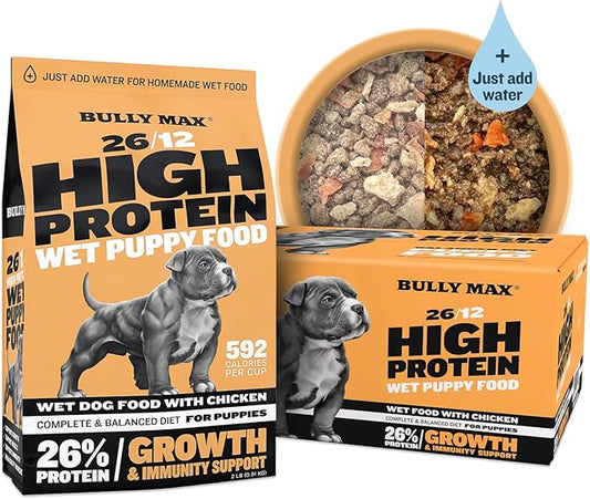 Bully Max Wet Puppy Food - Dehydrated High Protein Dog Food with Chicken - Growth & Immune Support for Small & Large Breed Puppies - 20 Dry Dog Food Pounds (Makes 55 lbs. of Wet Dog Food, 10 Pouches)