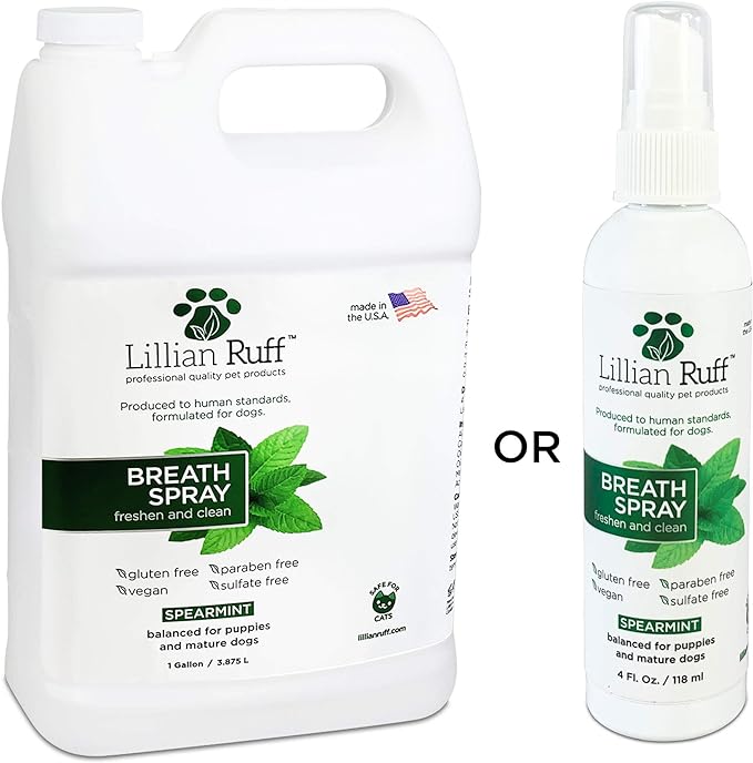 Lillian Ruff Dog Breath Freshener Dental Care Spray - Dog Oral Health Teeth Cleaning Formula Targets Bad Dog Breath, Plaque & Tartar Build-Up, Supports Oral Care, Gum Health & Immune System (Gallon)