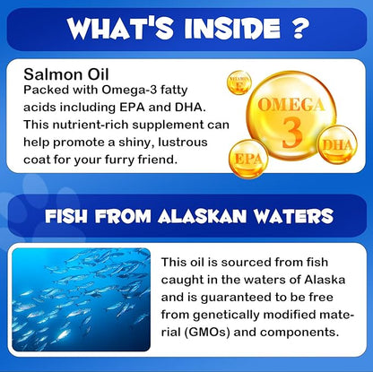 Omega 3 Fish Oil for Dogs and Cats - Salmon Oil for Dogs - Supports Healthy Coat and Skin, Heart, Immune System, Joints and Hip， 250ml Pure DHA and EPA