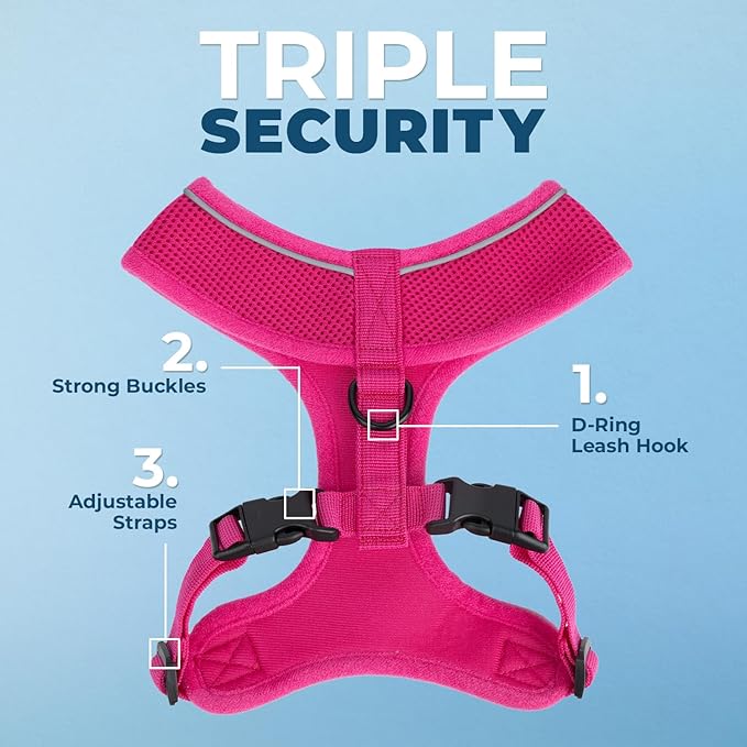 Aerolite No Pull Mesh Dog Harness with Lightweight, Soft, Breathable Chest Coverage, Reflective Stitching, and Adjustable Straps for Walking, Running, Training, Heavy Duty and Durable - Fuchsia, S