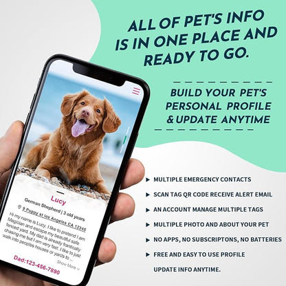 MYLUCKYTAG QR Code Pet ID Tags Dog Tags - Pet Online Profile - Scan QR Receive Instant Pet Location Alert Email