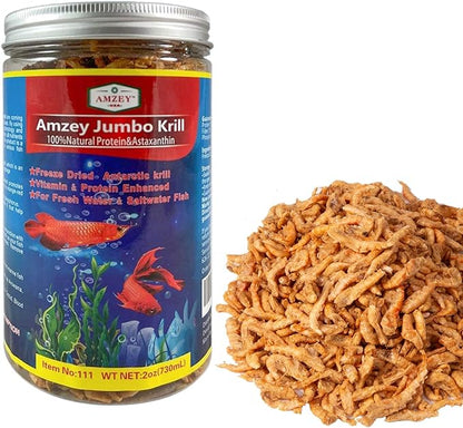 Amzey Freeze Jumbo Krill 2 oz(57 Grams) Jar, Dired Jumbo Shrimp Provide Essential Omega-3, Vitamin Enhancement. Super Food for Pets, Cat Food, Dog Food, Fresh and Salt Water Fish