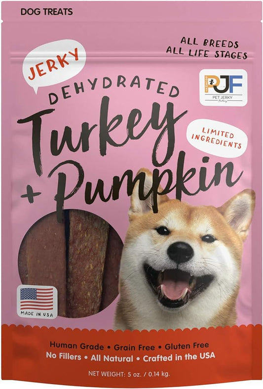 Premium Turkey & Pumpkin 5 oz. Dog Jerky Treats | 100% Human Grade | USA Made | High Protein | Grain Free | Limited Ingredients | No Filler | BHA-BHT Free | Soft-Tender