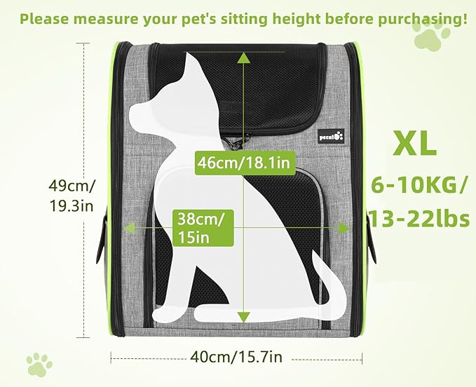 Pecute Pet Carrier Backpack, Large Cat Carrier Backpack, Expandable Cat Backpack with Breathable Mesh for Medium Large Cats, and Small Dogs, Dog Backpack Carrier for Travel Hiking