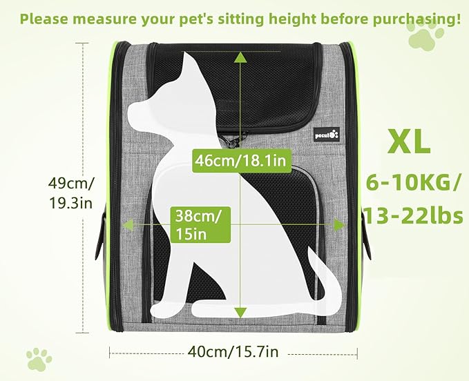 Pecute Pet Carrier Backpack with Shade Cover, Large Cat Carrier Backpack, Expandable Cat Backpack with Breathable Mesh for Medium Large Cats, Small Dogs, Dog Backpack Carrier for Travel Hiking