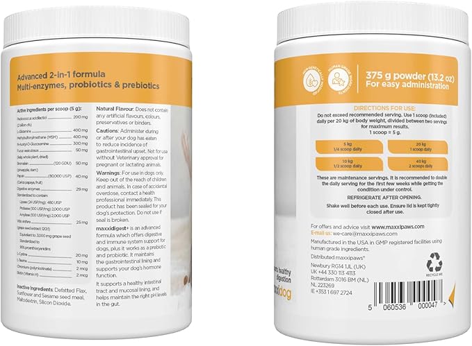maxxidigest+ Digestive and Immune Support Supplement for Dogs with Probiotics, Prebiotics and Digestive Enzymes – 13.2 oz