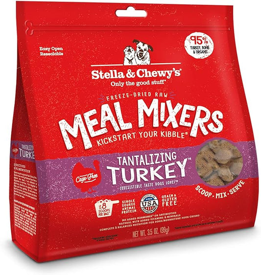 Stella & Chewy's Freeze Dried Raw Tantalizing Turkey Meal Mixer – Dog Food Topper for Small & Large Breeds – Grain Free, Protein Rich Recipe – 8 oz Bag
