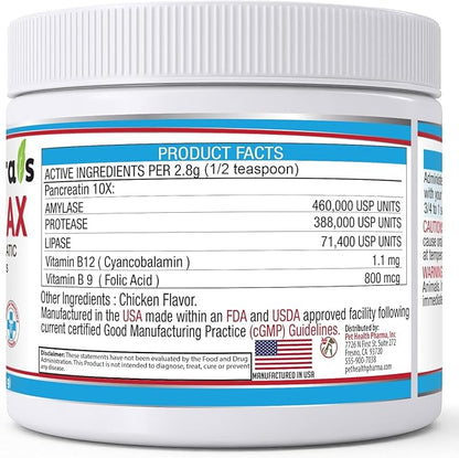 PancreaMax 10x Pancreatic Digestive Enzymes Supplement for Cats and Dogs(12 oz) Powder (Made in U.S.A).10x Pancreatin for Dogs Contain Pancreatic Enzyme | Pancreatin for Dogs (10x Porcine Pancreatin)