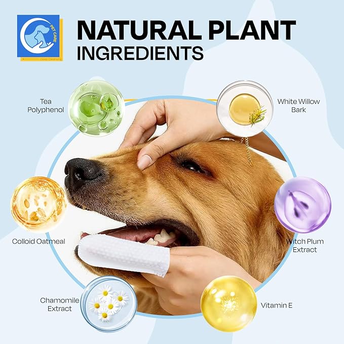 Dental Care Wipes for Dog- Teeth Cleaning Finger Wipes for Plaque and Tartar Removal, Safe & Gentle Disposable Toothbrush Wipes for Fresh Breath & Gum Care - 50 Pcs