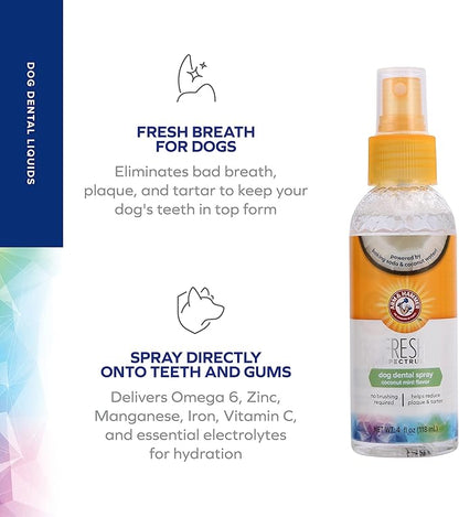ARM & HAMMER Fresh Spectrum Coconut Mint Dog Dental Spray, 118ml, Best Dental Care for Dogs, Removes Plaque & Tartar, Freshens Breath, Gum & Teeth Cleaning, No Brushing, Easy to Use Pet Oral Hygiene