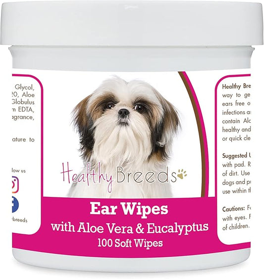 Healthy Breeds Shih Tzu Ear Cleaning Wipes with Aloe & Eucalyptus for Dogs 100 Count