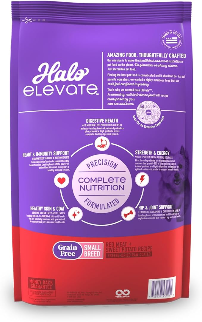 Halo Elevate Dry Dog Food, Grain Free Red Meat Recipe, Small Breed, 10lb