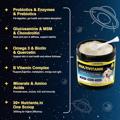 Dog Vitamins Powder, Dog Multivitamin with Probiotics, Glucosamine, Omega 3, Support Gut, Joint & Mobility, Itchy Skin & Coat, Minerals and Antioxidant for Immune Health, 84 Servings