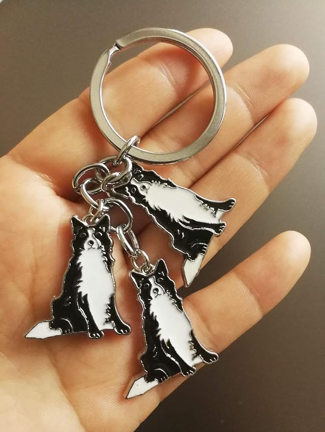 Dog Keychain, Pet Pendant Key-Ring, Cute Puppy ID Tags Metal Key Ring for Dog Lover (Border Collie)