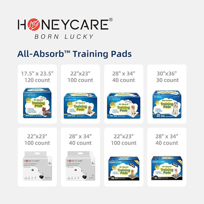 HONEY CARE All-Absorb, XXL 30"x36", 30 Count, Dog and Puppy Training Pads, Ultra Absorbent and Odor Eliminating, Leak-proof 5-Layer Potty Training Pads with Quick-dry Surface, Blue, A39