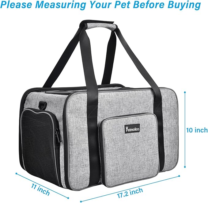 Cat Carrier Soft-Sided Pet Carrier for Small Medium Cats Puppies 16LBs - Airline Approved Pet Travel Carrier 3 Open Doors (Grey-X863)…