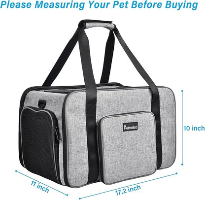 Cat Carrier Soft-Sided Pet Carrier for Small Medium Cats Puppies 16LBs - Airline Approved Pet Travel Carrier 3 Open Doors (Grey-X863)…