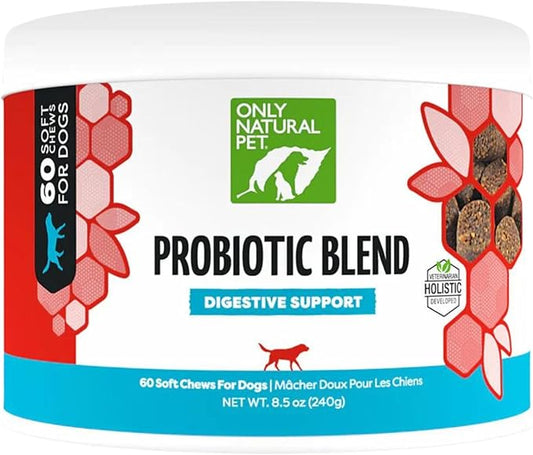 Only Natural Pet Probiotic Dog and Cat Supplement - Digestive & Gut Health Enzyme Formula, Puppy & Canine Digestive Chews, Best for Stomach Relief & Gas Aid - Soft Chews, 60 Count.