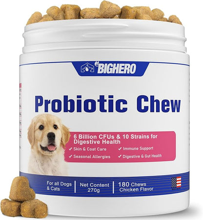 Probiotics for Dogs - Dog Probiotics for Gut Health & Digestive Health, Support Immune System, Diarrhea & Seasonal Allergies, Dog Supplement with Prebiotics & Digestive Enzymes, 180 Soft Chews