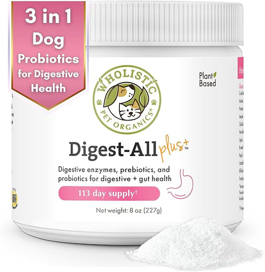 Wholistic Pet Organics: Dog Probiotics and Digestive Enzymes Powder Dog Prebiotic and Probiotic Supplement Prevents Upset Stomach Gut Health Probiotics for Dogs and Puppies Stool Ease for Dogs