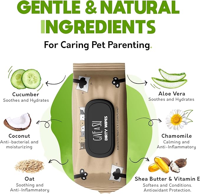 G.A.S Plant-Based Full Body Pet Wipes for Dogs & Cats - Vet-Designed & Hypoallergenic Dog Wipes - Cleaning & Deodorizing Wipes for Pets - Wood-Based & Earth-Friendly - Pack of 100 Wipes