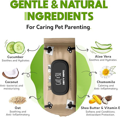 G.A.S Plant-Based Full Body Pet Wipes for Dogs & Cats - Vet-Designed & Hypoallergenic Dog Wipes - Cleaning & Deodorizing Wipes for Pets - Wood-Based & Earth-Friendly - Pack of 100 Wipes