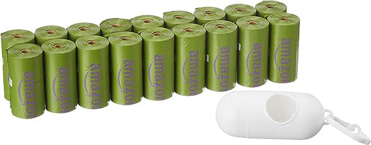 Amazon Basics Dog Poop Bags With Dispenser and Leash Clip, Lavender Scented, 270 Count (18 Packs of 15), 13 Inch x 9 Inch